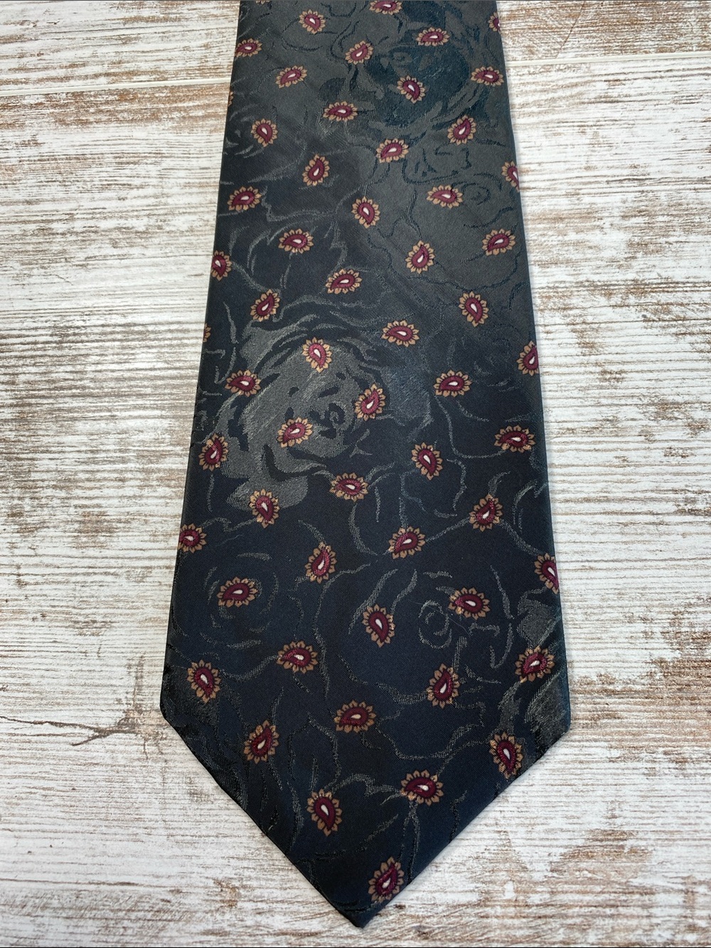 Vintage Towncraft Clip On Tie Forest Green Paisley Floral Necktie Retro 19.5”